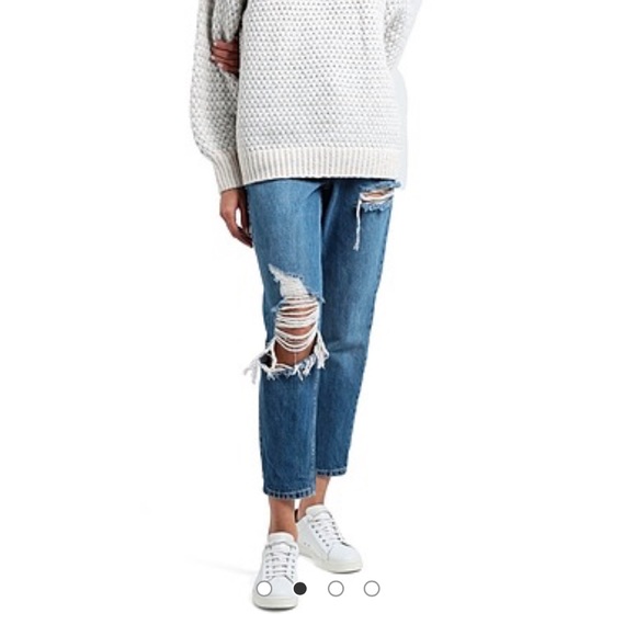 Topshop Distressed Ankle Mom Jeans - Picture 2 of 5